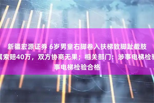 新疆宏源证券 6岁男童右脚卷入扶梯致脚趾截肢，家属索赔40万，双方协商无果；相关部门：涉事电梯检验合格