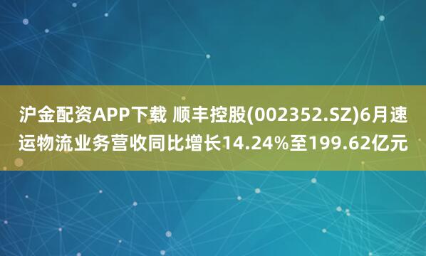 沪金配资APP下载 顺丰控股(002352.SZ)6月速运物流业务营收同比增长14.24%至199.62亿元